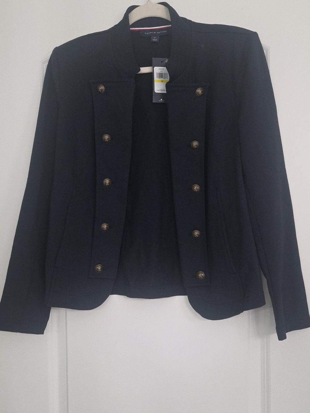 NWT Tommy Hilfiger Women's Military Band Jacket. Navy With Brass Buttons. NEW!